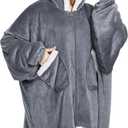 Topcee Oversized Wearable Sherpa Fleece Blanket Hoodie - Comfortable Soft Warm Thick Big Hooded Sweatshirt Hoodie - Cozy and Fuzzy with Giant Pocket - Light Grey