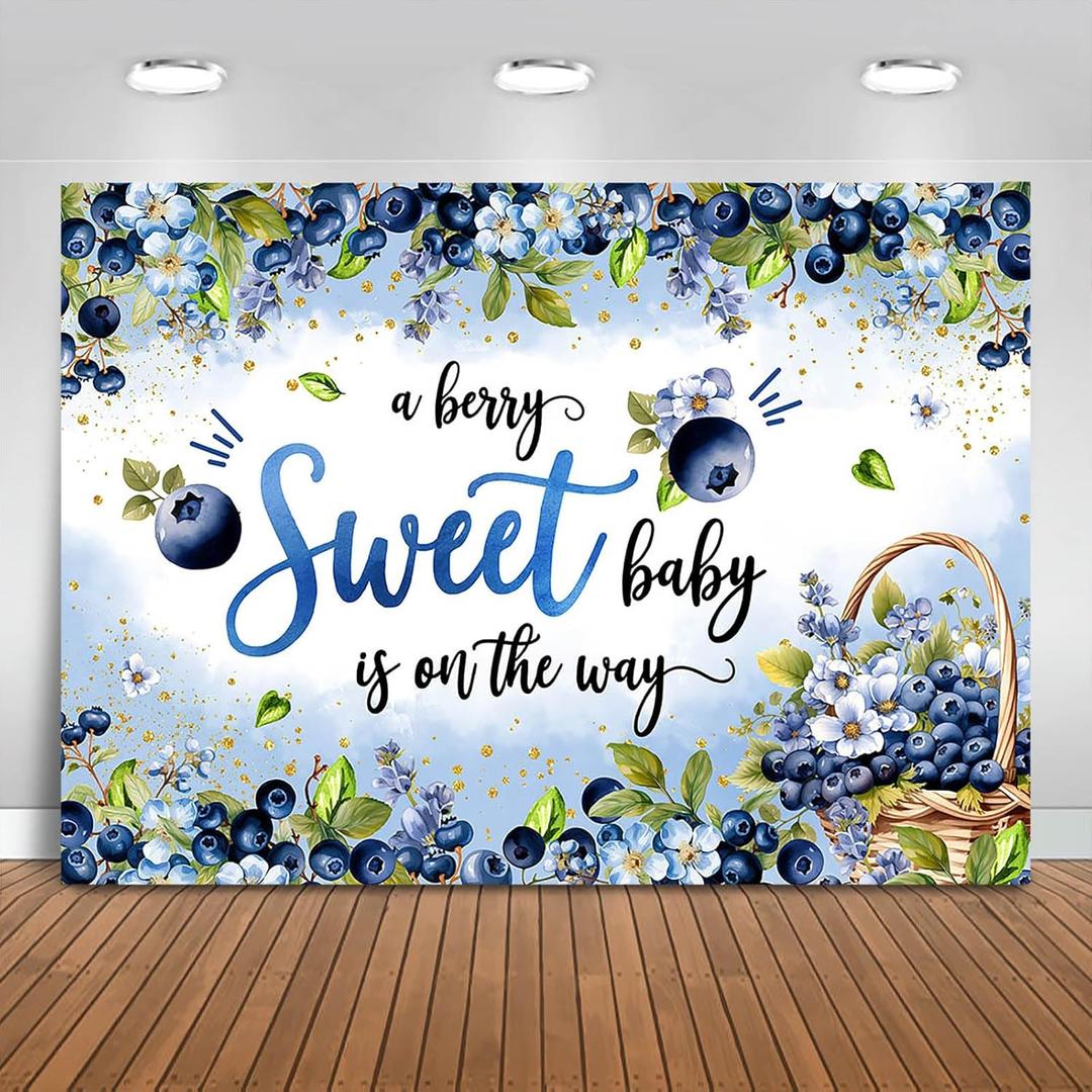 Fitumiw Blueberry Baby Shower Backdrop 10x7ft Berry Sweet Baby Blueberry Baby Shower Background Party Decorations A Berry Sweet Baby is On The Way Cake Table Banner