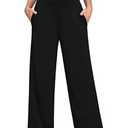 Braroz Womens Casual Soft Comfy Drape Flowy Lounge Pants Elastic High Waisted Palazzo Pajama Bottoms with Pockets Black L