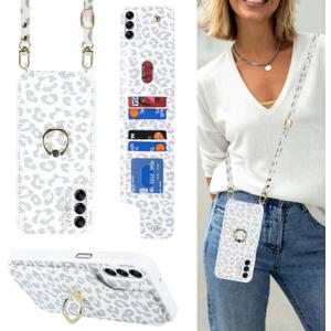 Lipvina for Samsung Galaxy A13 5G Case with Card Holder and Strap for Women, Crossbody Lanyard, RFID Blocking, Ring Stand, Snap Clasp, Cute Phone Wallet Cases 6.5 inch (White Leopard)