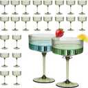 24Pcs Plastic Ribbed Martini Glasses Disposable 10oz Plasitc Champagne Coupe Glasses Detachable Cocktail Glassware Set Unbreakable Dessert Cups for Wedding Birthday Easter Spring Party (Green)