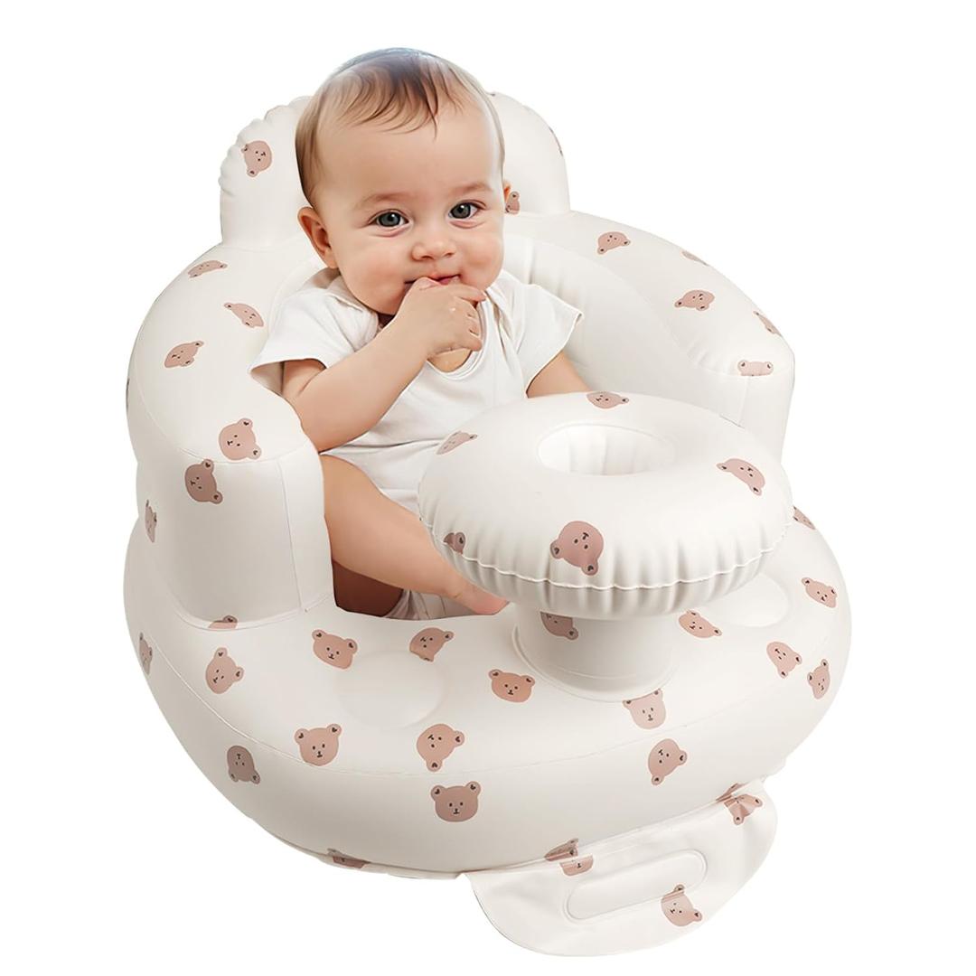 EKEPE Inflatable Baby Seat for Babies 3 Months & Up, Baby Floor Seats for Sitting Up, Baby Seats for Infants, Blow Up Baby Chair with Built in Air Pump - Bear