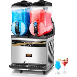 VEVOR Commercial Slushy Machine, 15Lx2 Tank Margarita Maker, 1000W Stainless Steel Smoothie Frozen Drink Maker for Supermarkets Cafs Restaurants Bars Home Use (Black)