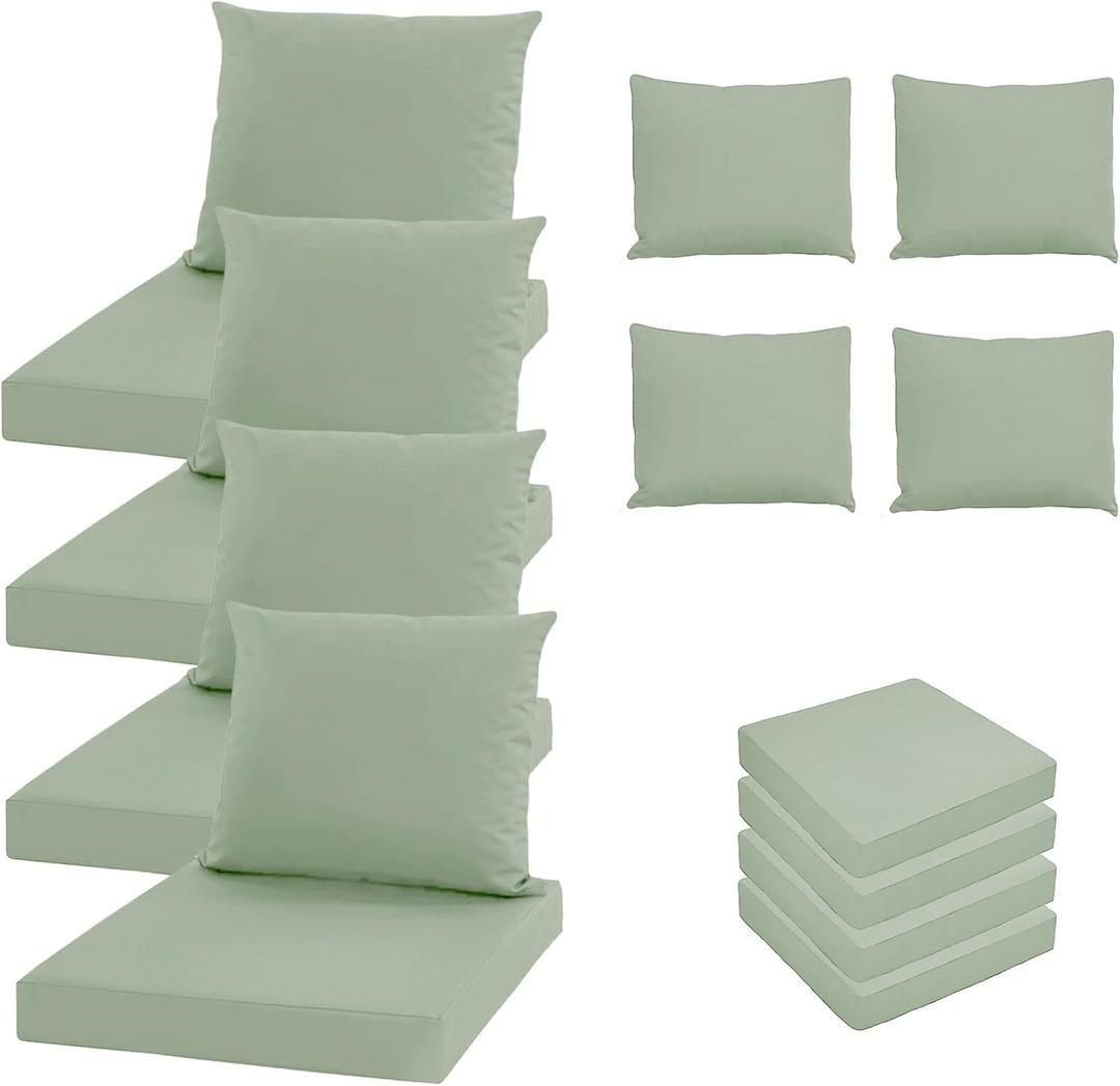 Oslimea Patio Cushion Covers Replacement Set of 4, Water Resistant Outdoor Cushion Slipcovers with Zipper Chair Seat Cushion Covers for Outdoor Furniture (24 x 20 Inch, 24 x 24 x 4 Inch, Bean Green)