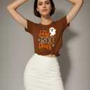 Halloween Shirts Women Boo Leopard Ghost T-Shirt Halloween Spooky Season Tee Tops (Large, Brown)