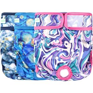 wegreeco Washable Reusable Premium Dog Diapers,Pack of 3,Small Dog Puppy & Doggy Diapers Female,Dog Period Panties Diapers Female in Heat Watercolour Medium