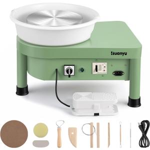 Huanyu Pottery Wheel Machine 25 cm/10" with Foot Pedal, Electric Ceramic Forming Machine with Detachable Basin DIY Art Clay Potter's Wheel for Beginners Adults at Home Pottery