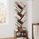 SUNMORY 6 Tier Tree Bookshelf, Small Bookcase with Storage Cabinet, Modern Tall Narrow Bookshelves Organizer, Floor Standing Book Shelf for Bedroom/Living Room/Home Office/Corner, Rustic Brown