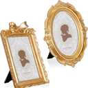 Qunclay 2 Pcs Vintage Picture Frames Antique Baroque Ornate Resin Rectangle Oval Photo Frames with Glass Front Tabletop and Wall Decor for Home Wedding Christmas Party Decor(Gold,4 x 6 Inches)