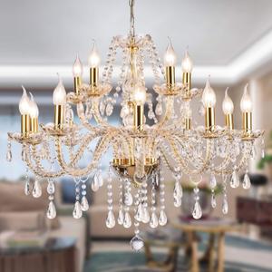 Panghuhu88 K9 Crystal Candle Chandeliers Lighting 15 Lights Pendant Ceiling Fixture Lamp for Dining Living Room Bedroom Hallway Entry Elegant Decoration (15 Bulbs)
