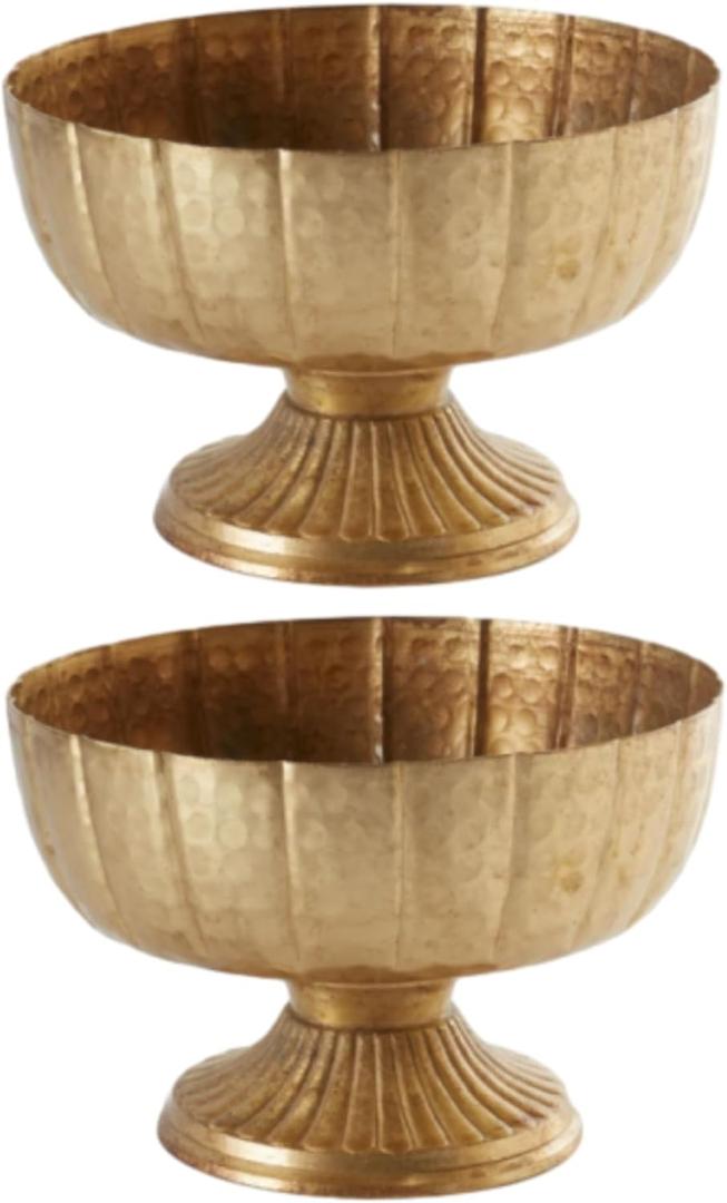 2 Pcs Distressed Gold Metal Compote Bowl Compote Golden Vase Centerpieces for Table Pedestal Vase for Wedding Birthday Party Anniversary Indoor Outdoor Activity, 8" Diameter
