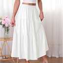 Kingfancy Women's Boho Midi Skirt A-Line Ruffle Elastic High Waist Tiered Flowy Skirts (White, M)