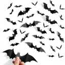 140Pcs Bats Halloween Decor, Spooky Halloween Party Supplies Stickers, 3D Bats Wall Decal, Cute Halloween Decorations Indoor for Bedroom, Bathroom, Home, Door, Window, Office (Black)