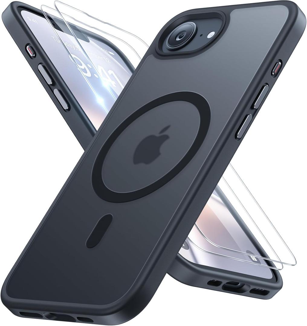 Miracase for iPhone 17e case & iPhone 16e Case for MagSafe [with 29H+ Screen Protectors] TOP Shockproof Military-Grade Protection with Nano-Coating for iPhone 16e/17e Phone Case, Translucent Black