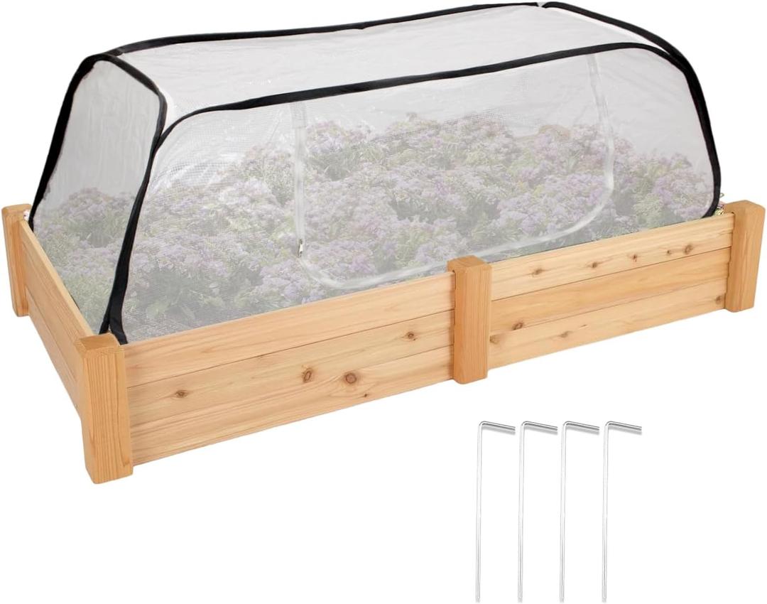 Greenhouse Cover for Raised Garden Bed-4x2x1.3ft Raised Bed Cover Freeze Protection with Zipper Door in Winter,Seedlings Plants Growth Cover Against Pests & Animals in Spring
