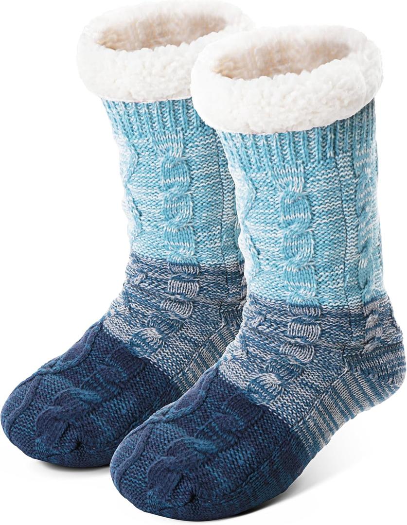 Anlisim Women Slipper Socks Non Slip Fuzzy Fluffy Thick Warm Cabin Cozy Comfy Soft Fleece Home Grips Socks (One Size, Gradient Blue)