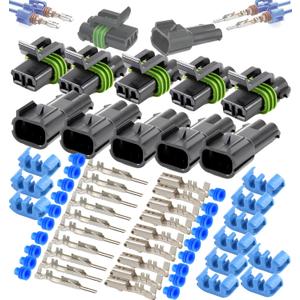 5-Pack (2-PIN) 30Amp Metri-Pack Waterproof Connector Terminals and Seals 12-10awg