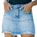 GOBLES Women's Sexy Mid Waist Zipper Closure Frayed Raw Hem Ripped Mini Denim Skirts Blue, Medium