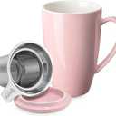 Sweese 15 OZ Porcelain Tea Mug with Infuser and Lid, Loose Leaf Tea Cup, Gifts for Tea Lover, Pink