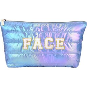 10 x Hiroyuki Iridescent Makeup Bag, 14 inches Cosmetic Bag, Large Capacity Travel Pouch (Face, blue)