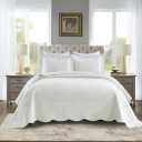 MarCielo 3-Piece 100% Cotton Oversized Bedspread Lightweight Quilt Coverlet Embroidery Farmhouse Bedding Set (TG Bright White, King)