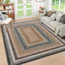 RUGSREAL 9x12 Braided Rug Washable Living Room Area Rug Modern Braid Printed Large Bedroom Carpet Dining Room Rug with Rubber Backing Farmhouse Accent Carpet for Home Decor Office, Sand/Bronze
