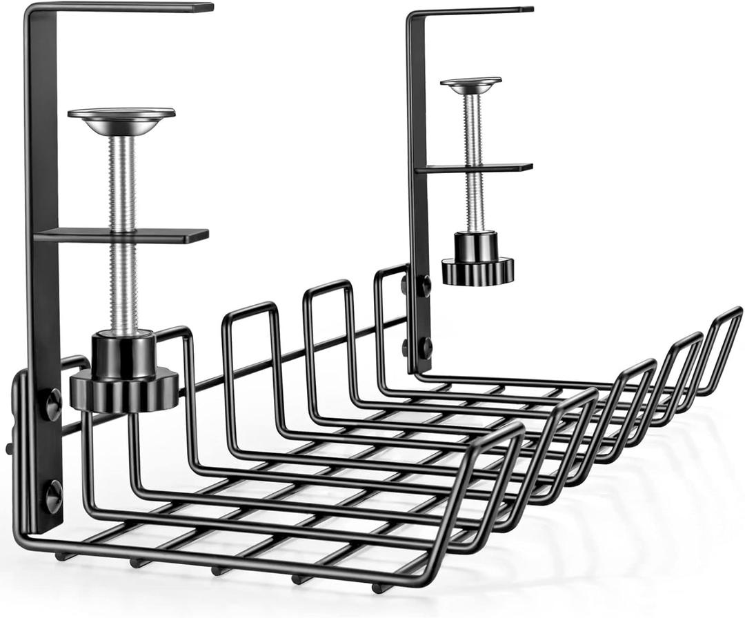 Under Desk Cable Management Tray - L 14.9'' W 5.9'' Organizer for Cord Wire Desk Table Rack No Drill Installation for Home Office Workstation PC Computer Desktop Laptop