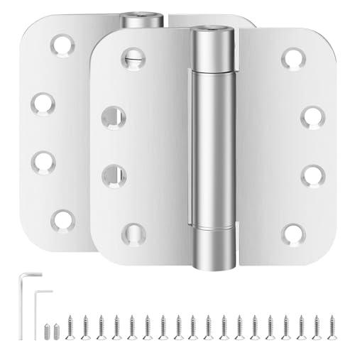 Self-Closing Door Hinges 4 Inch, Heavy Duty Spring Loaded, Adjustable Tension, Soft Close, 304 Stainless Steel for Interior Exterior Doors, Auto Close Hinges, 2 Pack