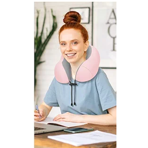 Travel Pillow for Airplane Memory Foam Pillow,  Neck Pillow for Travelling with Eye Mask, Earplugs and Storage Bag, Sleeping Rest, Car, Train and Home Use Cooling, Grey&Pink