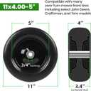 AR-PRO (2-Pack) 11x4.00-5 Flat-Free Tire and Wheel Assembly, 11x4-5 Solid Rib Tread Zero-Turn Mower Front Wheel, 3.4" Centered Hub, 3/4" & 5/8" Bushings