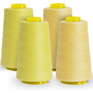 All-Purpose Polyester Sewing Thread - 4-Pack (12,000 Yards Total) - Yellow Thread Cones for Serger, Overlock, Quilting & Sewing Machines