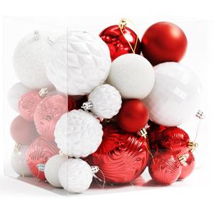 Annecy Christmas Tree Ornaments - 36 PCS Shatterproof Christmas Ball Ornaments Set for Holiday, Wreath & Party Decorations (Multi-Size, Red, White)
