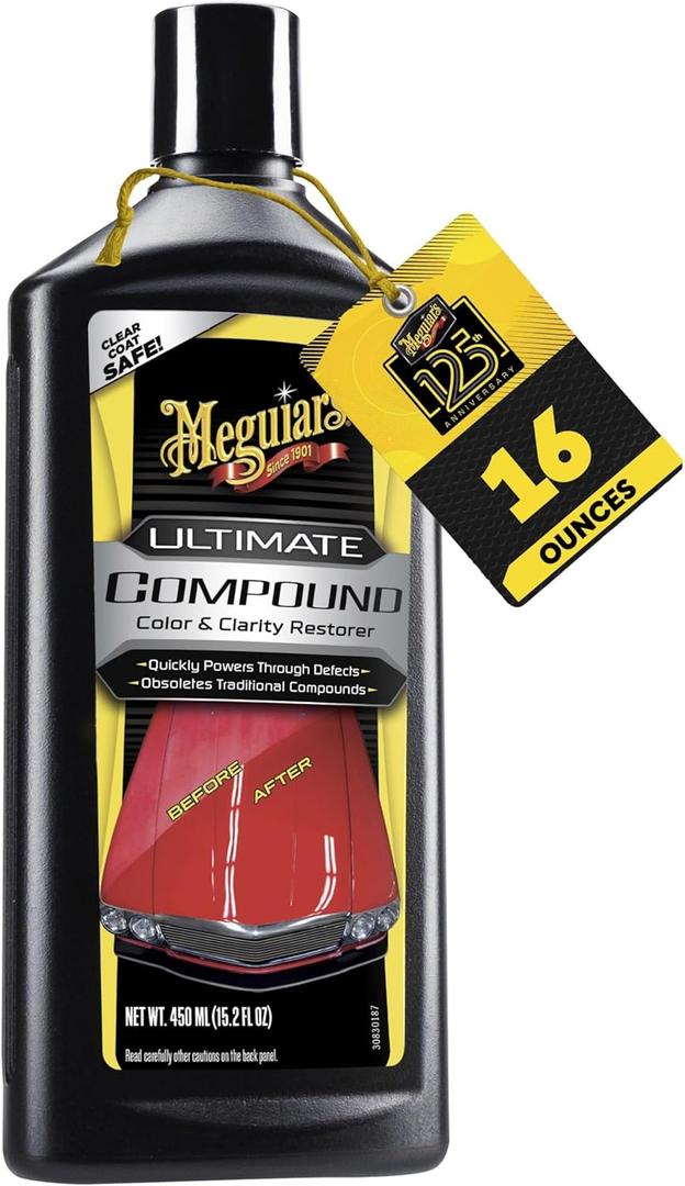Meguiars Ultimate Compound, Pro-Grade Car Scratch Remover for Paint Correction, Removes Swirls and Defects While Restoring Gloss and Shine, Christmas Gifts for Car Guys, 15.2 Oz