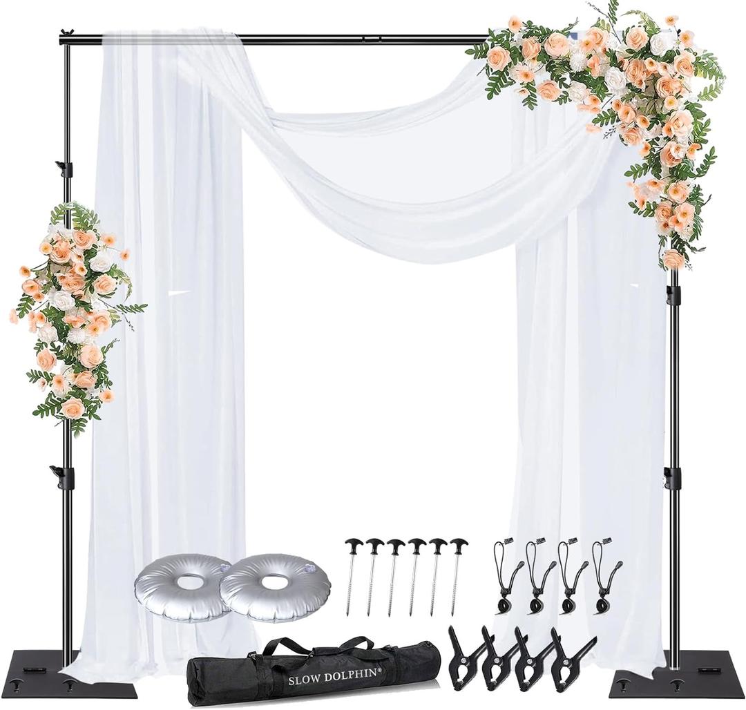 SLOW DOLPHIN Pipe and Drape Photography Backdrop Stand Kit Adjustable Photo Background Stand 10ft x 10ft with Metal Base for Parties Weddings Birthday Party Events Photo Booth(Black)