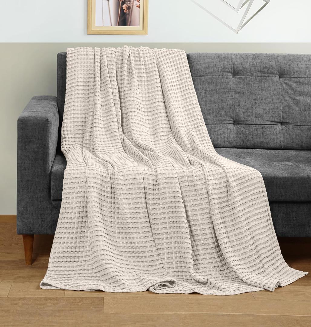 Utopia Bedding Khaki 100% Cotton Waffle Blanket 300 GSM [Throw - 50x60 Inch] Soft Lightweight Breathable Bed Blanket for All Season