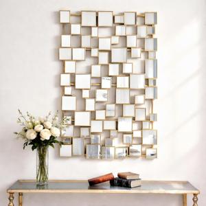 Gold Modern Wall Mirror - 45"30" Large Metal Framed Decorative Mirror, Unique Mosaic Design Wall Mirrors for Living Room Entryway Hallway Home Art Decor