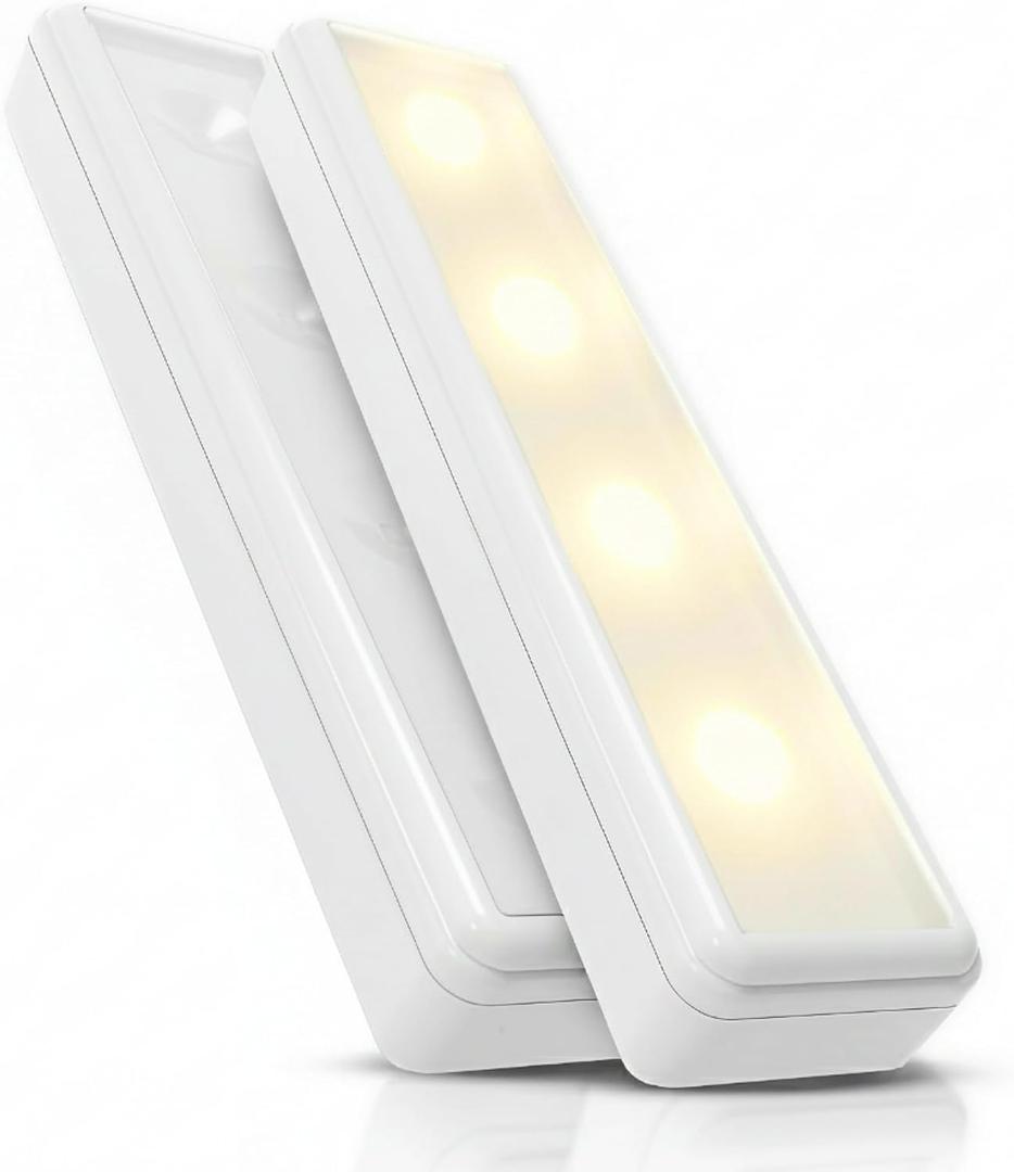 Brilliant Evolution Pack of 2 Wireless LED Stick on Lights Battery Operated Under Cabinet Lighting - 8.5 Inches Long - 65 Lumens Push Light for Kitchen, Closet, and Countertops