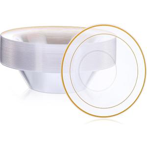 MAQUITA 50 Pcs Plastic Bowls with Gold Rim, 12oz disposable Soup Bowls, Christmas Thanksgiving Premium Dessert Salad Bowl for Wedding/Party MAQUITA 50 Pcs Plastic Bowls with Gold Rim, 12oz disposable Soup Bowls, Christmas Thanksgiving Premium Dessert Salad Bowl for Wedding/Party