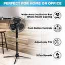 Comfort Zone Stand Fan, 16 inch Pedestal Fan for Bedroom, 3 Speed Floor Fan, 90 Degree Oscillation, Adjustable Height, Adjustable Tilt, Oscillating Air Circulator, Quiet Fan for Home or Office, Black