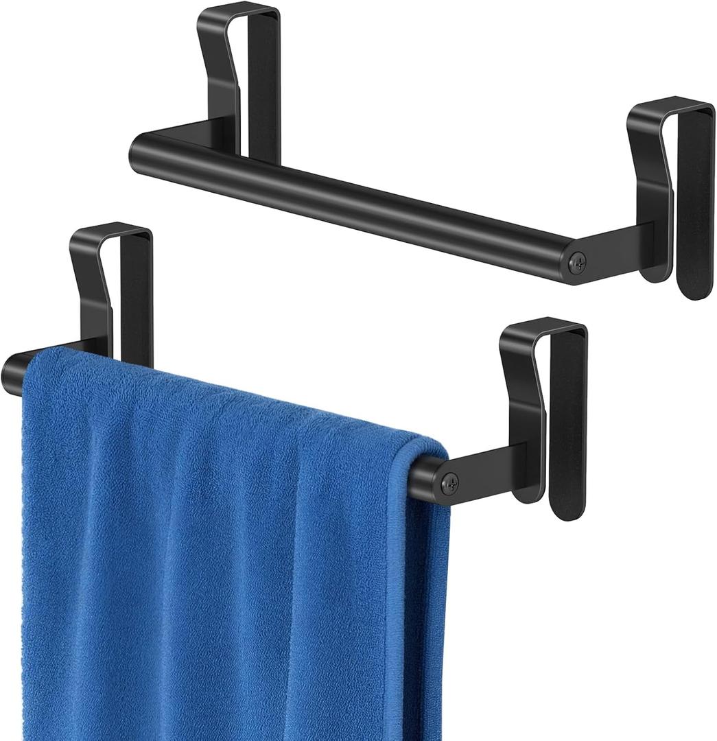 Over Cabinet Towel Holder, 2 Pack Over The Cabinet Doors Towel Rack Bars for Kitchen, Stainless Steel Dish Towel Holder (Black)