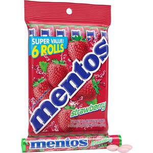 Mentos Chewy Mint Candy Roll, Strawberry, 14 Pieces Per Roll, 6 Count Pack (5 Packs) BBD: 03-2027