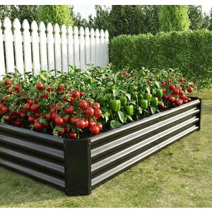 Metal Galvanized Raised Garden Bed Kit, 6 x 3 x 1 ft Galvanized Steel Raised Garden Planter Box Outdoor with Open Base for Growing Vegetables/Flowers/Herbs/Fruits/Succulents, Rectangle, Black
