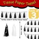 3P Black White Tassel Banner Garland Metallic Foil Fringe Banner Tinsel Tassels Streamer Banner Backdrop for Parade Floats Graduation, Halloween, Christmas, Father's Day Party Decorations
