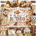 My First Rodeo Birthday Decorations, Wild West Western Cowboy Rodeo 1st Birthday Party Decor Supplies for Boy - Backdrop, High Chair Banner, Bandana, Tablecloth, Poster, Wall Signs, ONE Box
