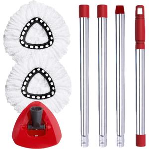 ANREKEYH Spin Mop Head, Base, Handle Replacement for O-Ceda EasyWring Microfiber Spin Mops, 2 Microfiber Mop Refills, 1 Triangle Head Cover and 30-58in Handle Set Combo (White(1 Tank System))