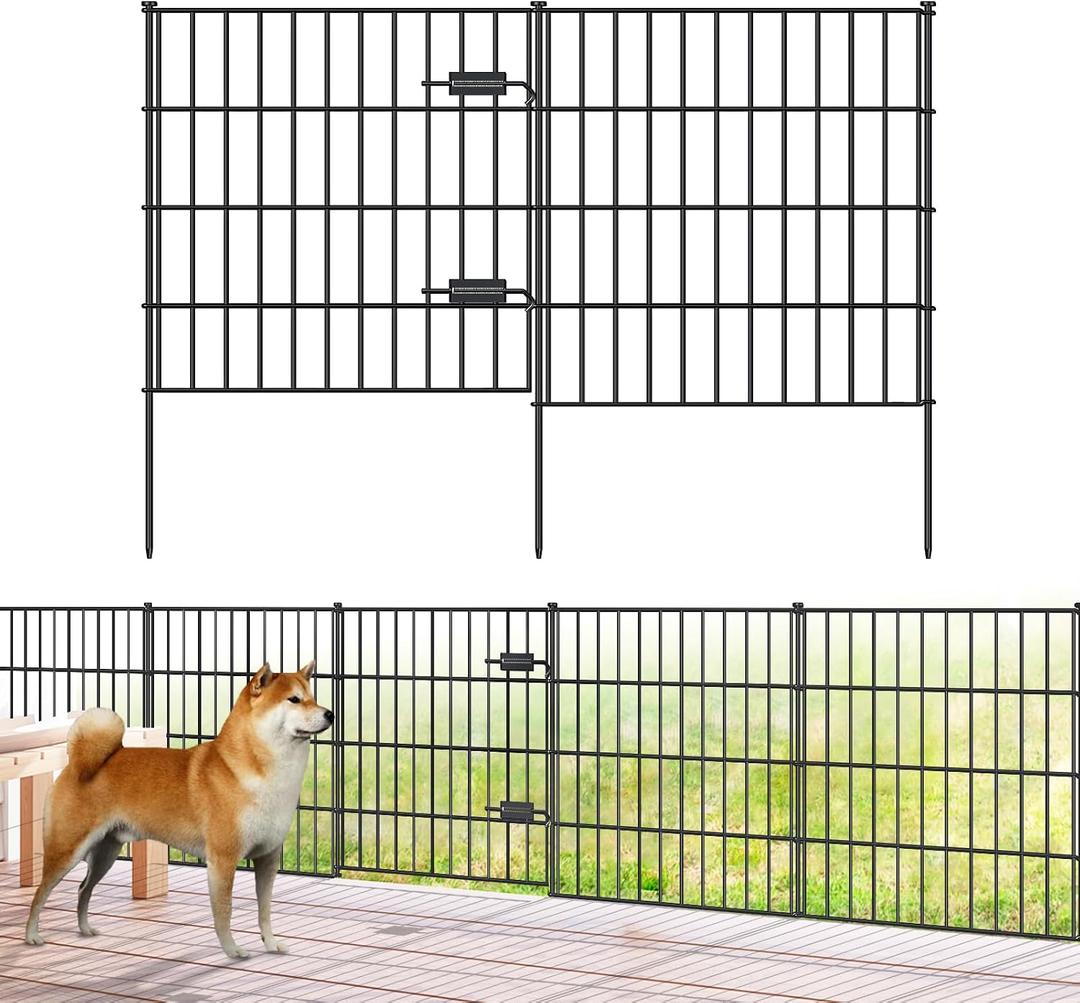 FOREHOGAR Metal Garden Fence 28in (H) x 23.3ft (L), 1 Gate + 9 Panels Dog Fence Border Fences Animal Barrier, No Dig Garden Fencing for Yard Flower Bed Lawn Patio Outdoor, PIN282810G Black