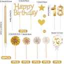 Yerliker 29 Pcs 18th Birthday Cake Decorations Rhinestone Glitter 18th Cake Toppers Candles DIY Decor for 18th Birthday Anniversary Party Supplies(Gold)