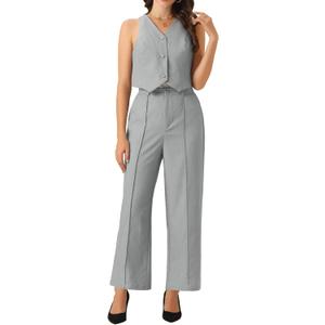 Allegra K Vest Pants Suits for Women's Dressy Two Piece Business Outfits Sleeveless Blazer Wide Leg Pants Sets (Grey)