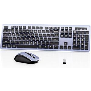 Wireless Keyboard Mouse Combo - 2.4Ghz Office Quiet Keyboard and Mouse Wireless - 104 Keys Full Size Ergonomic Keyboard for Laptop, Computer, PC, Notebook (Full Size Blue Purple Black)