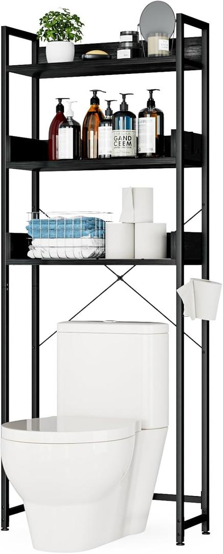 OTK Over-The-Toilet Storage, 3 Tier Bathroom Organizer Shelf, Freestanding Space Saver with Toilet Paper Holder, Multifunctional Over The Toilet Rack, Black OTK Over-The-Toilet Storage, 3 Tier Bathroom Organizer Shelf, Freestanding Space Saver with Toilet Paper Holder, Multifunctional Over The Toilet Rack, Black